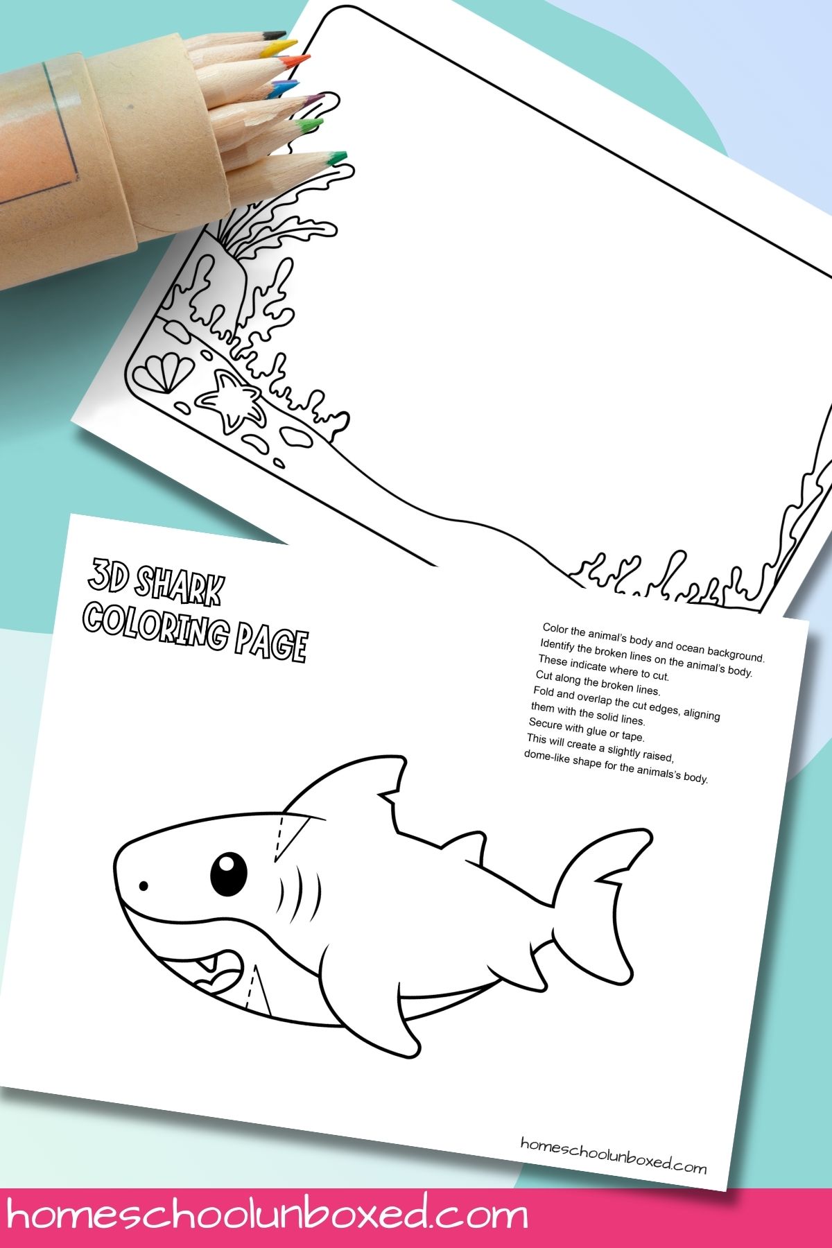 3D Shark coloring page.