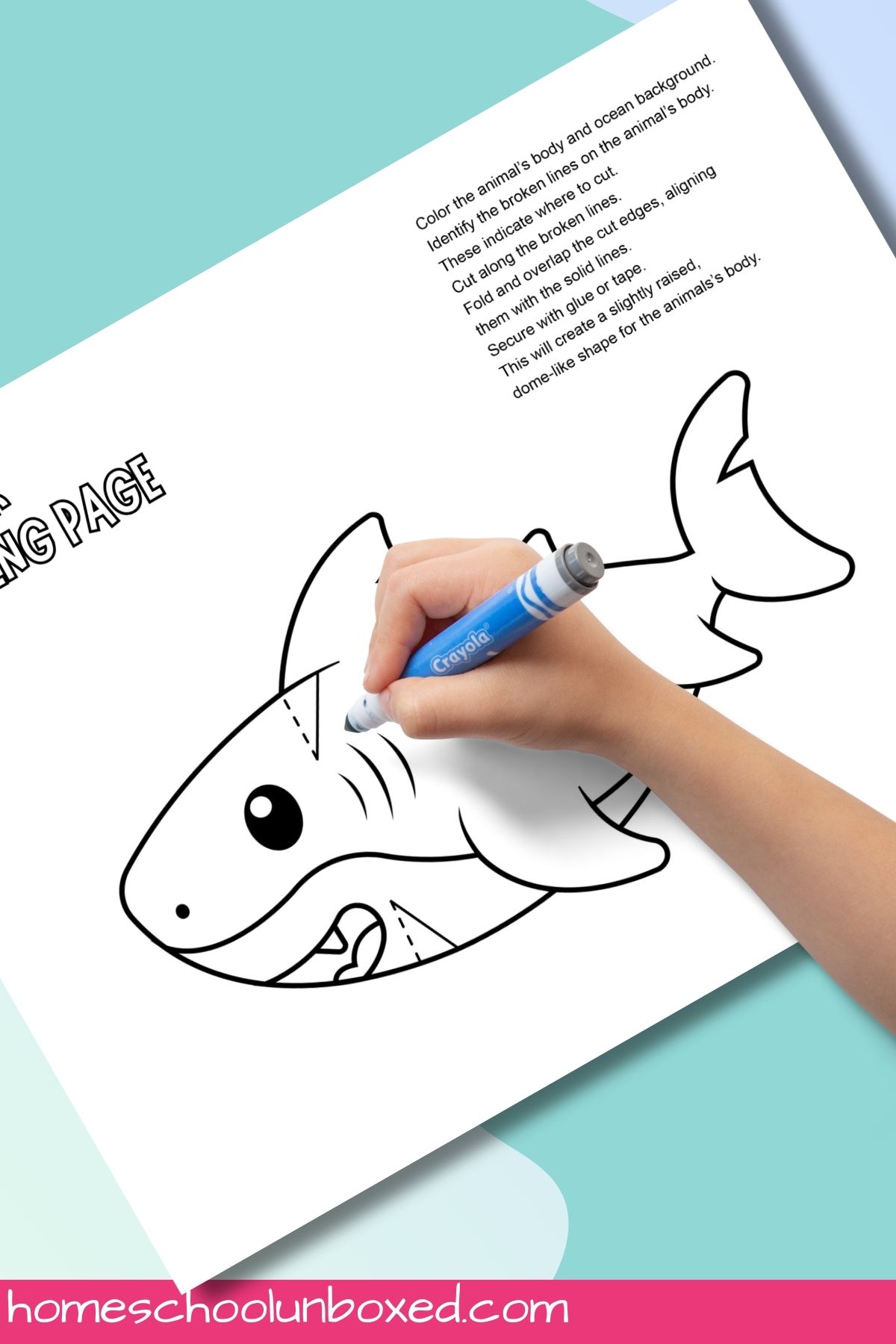 Free printable 3D Shark coloring page.