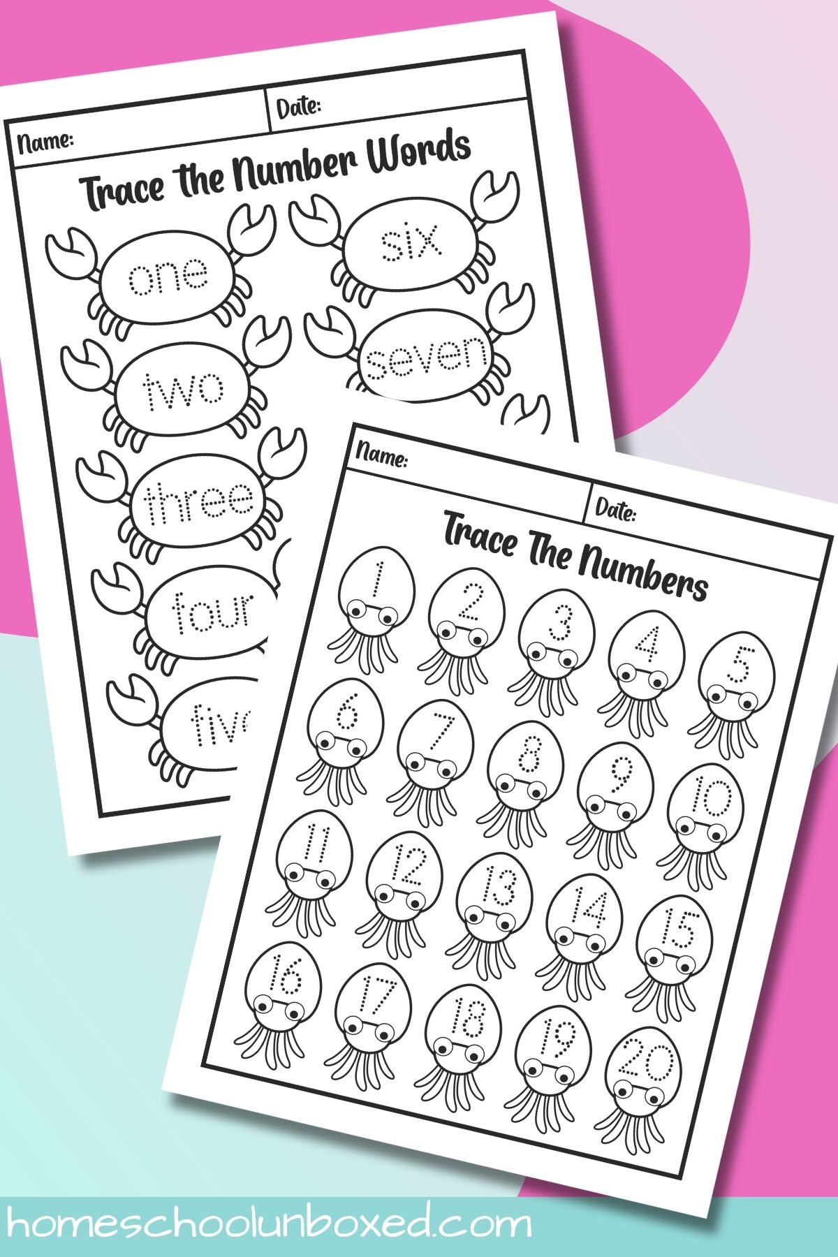 Free printable preschool number tracing worksheets.