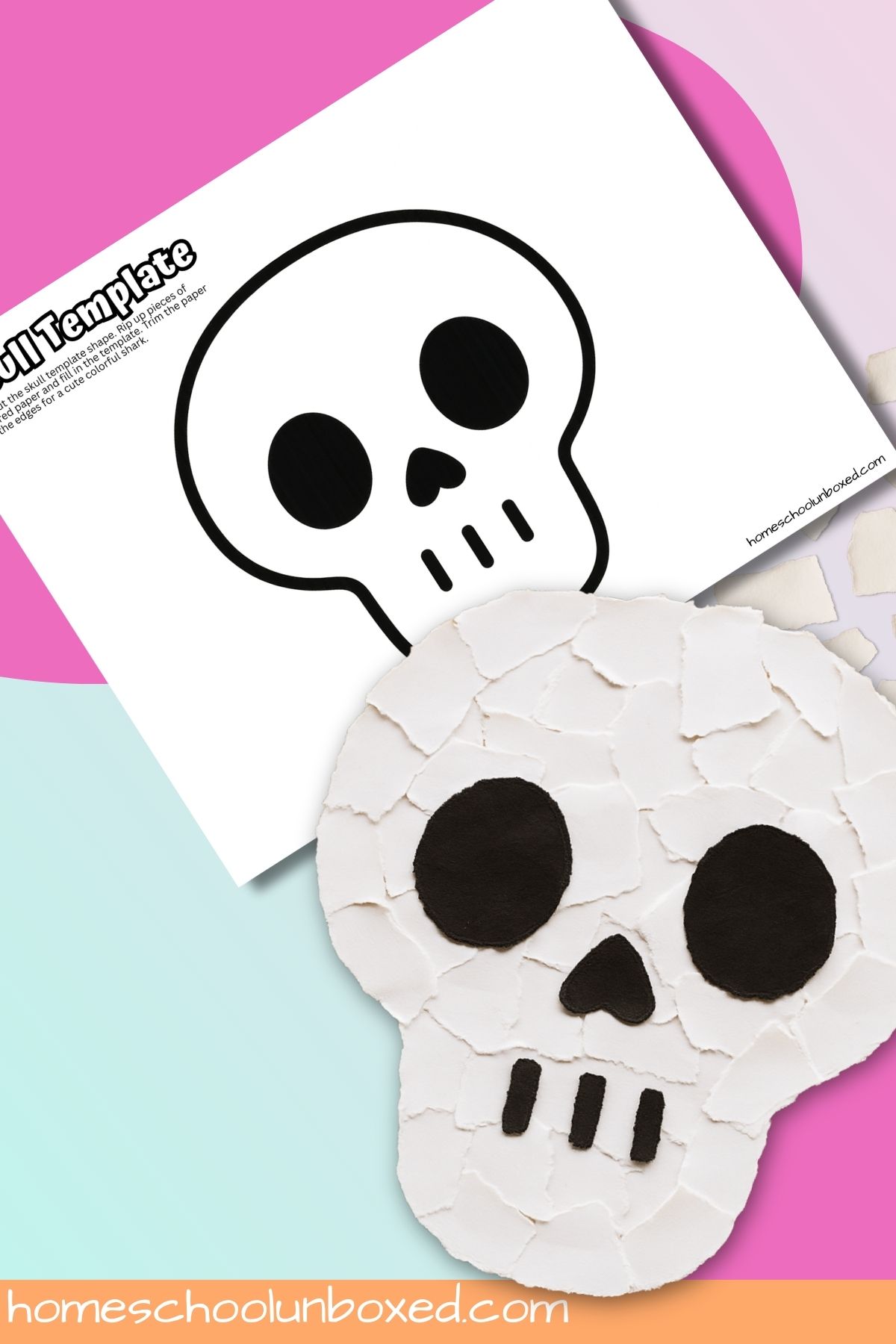 Ripped paper skull craft.