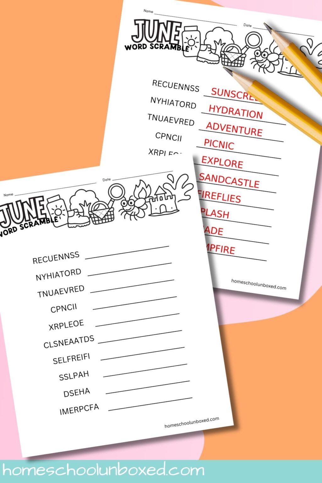 June Word Scramble (Free Printable Worksheets)