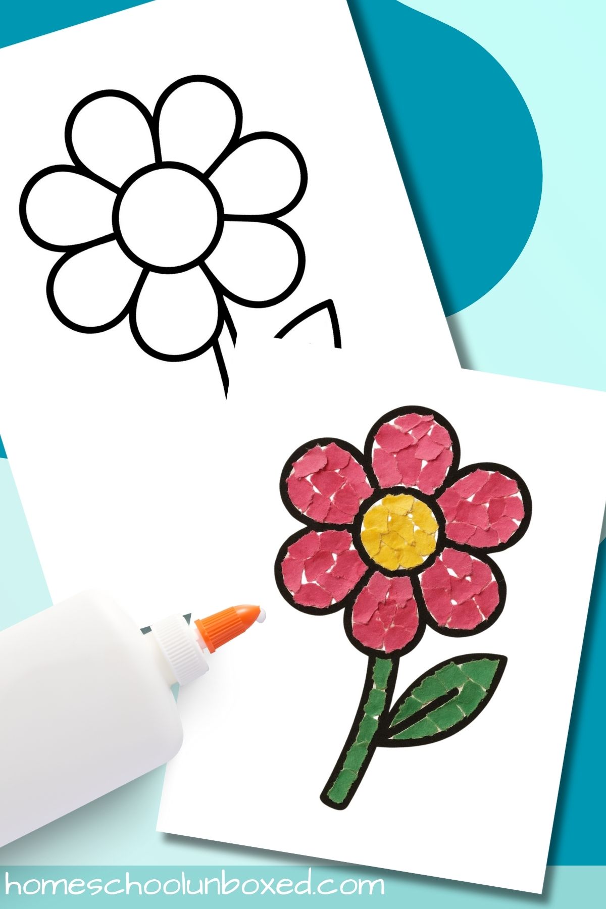 Torn paper flower craft template.