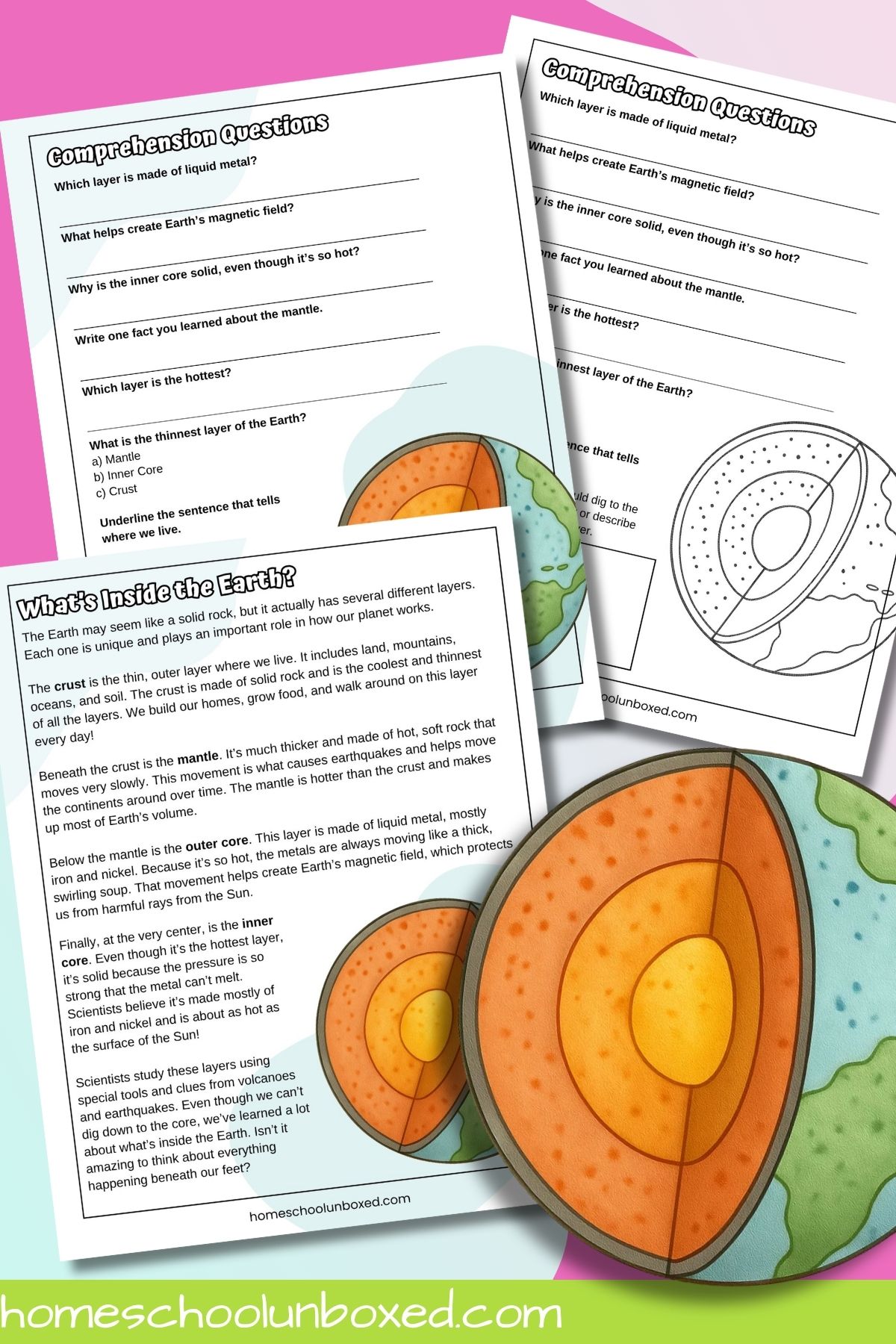 Layers of earth reading comprehension worksheet.