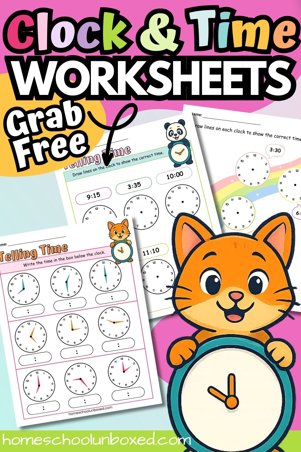 Free telling time worksheets with analog and digital practice.