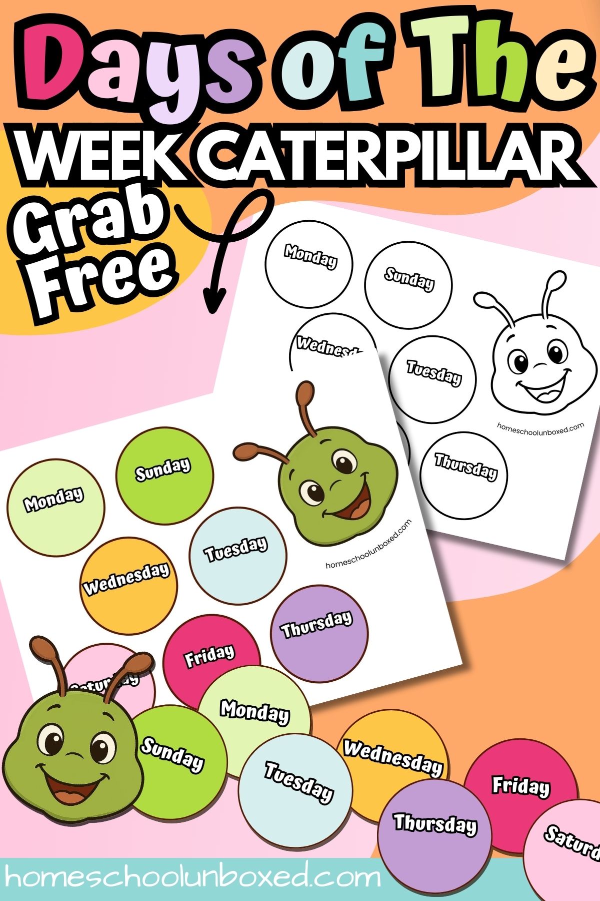 Days of the week caterpillar printable activity for preschool..