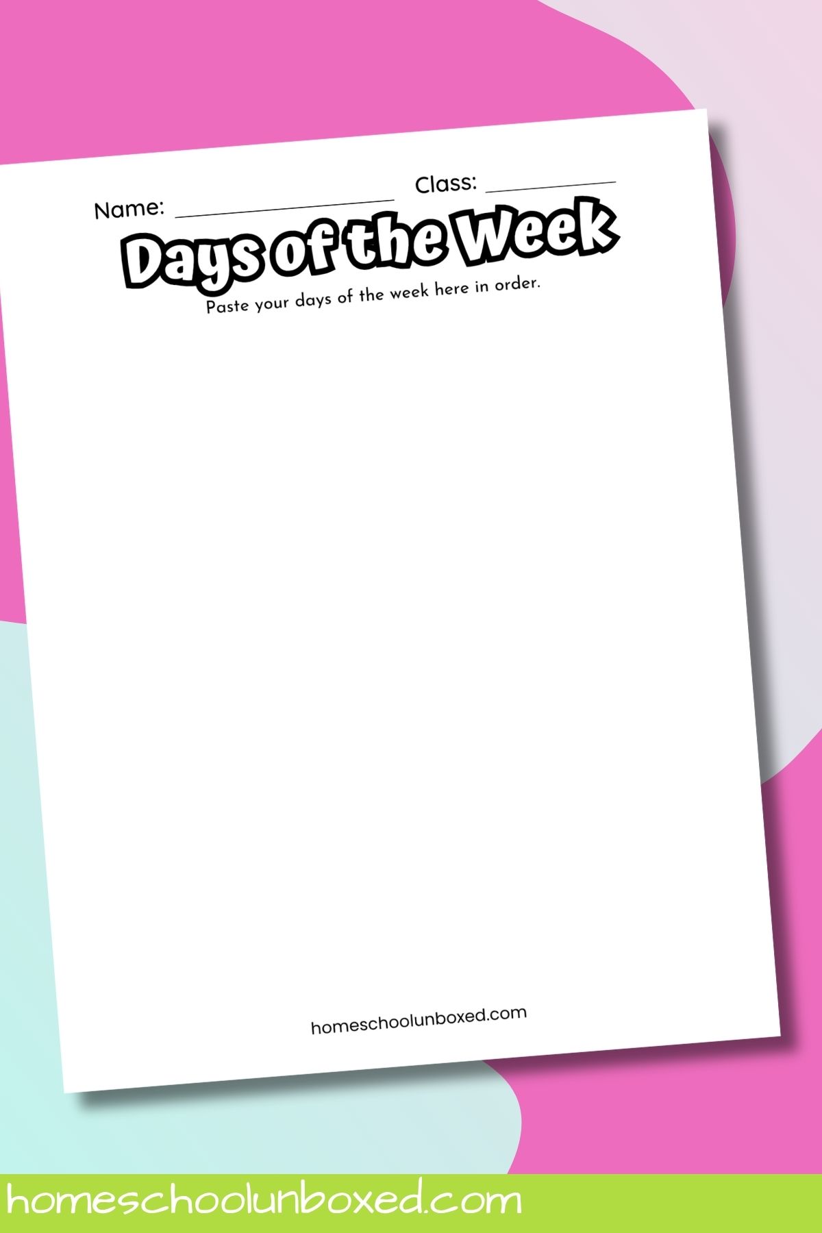 Free printable for hands-on days of the week learning