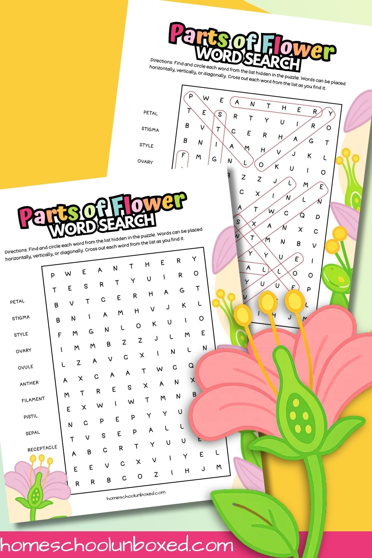Parts of a flower word search printable.