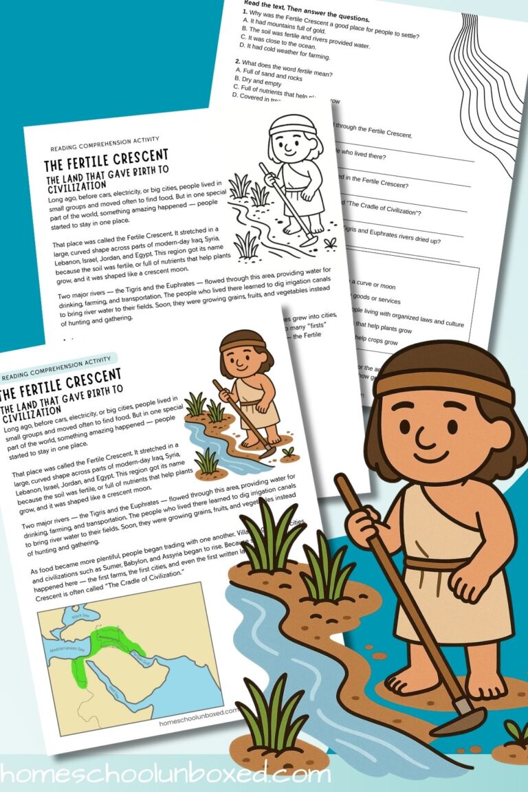 Fertile Crescent reading comprehension worksheet.