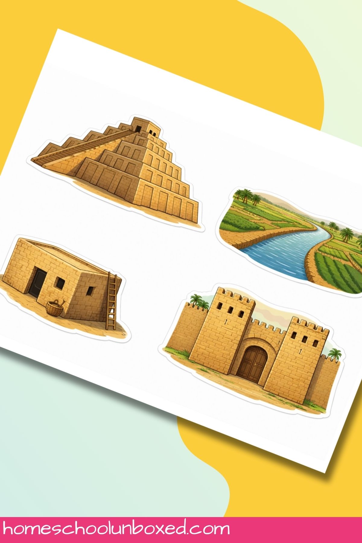 Mesopotamian building cut outs.
