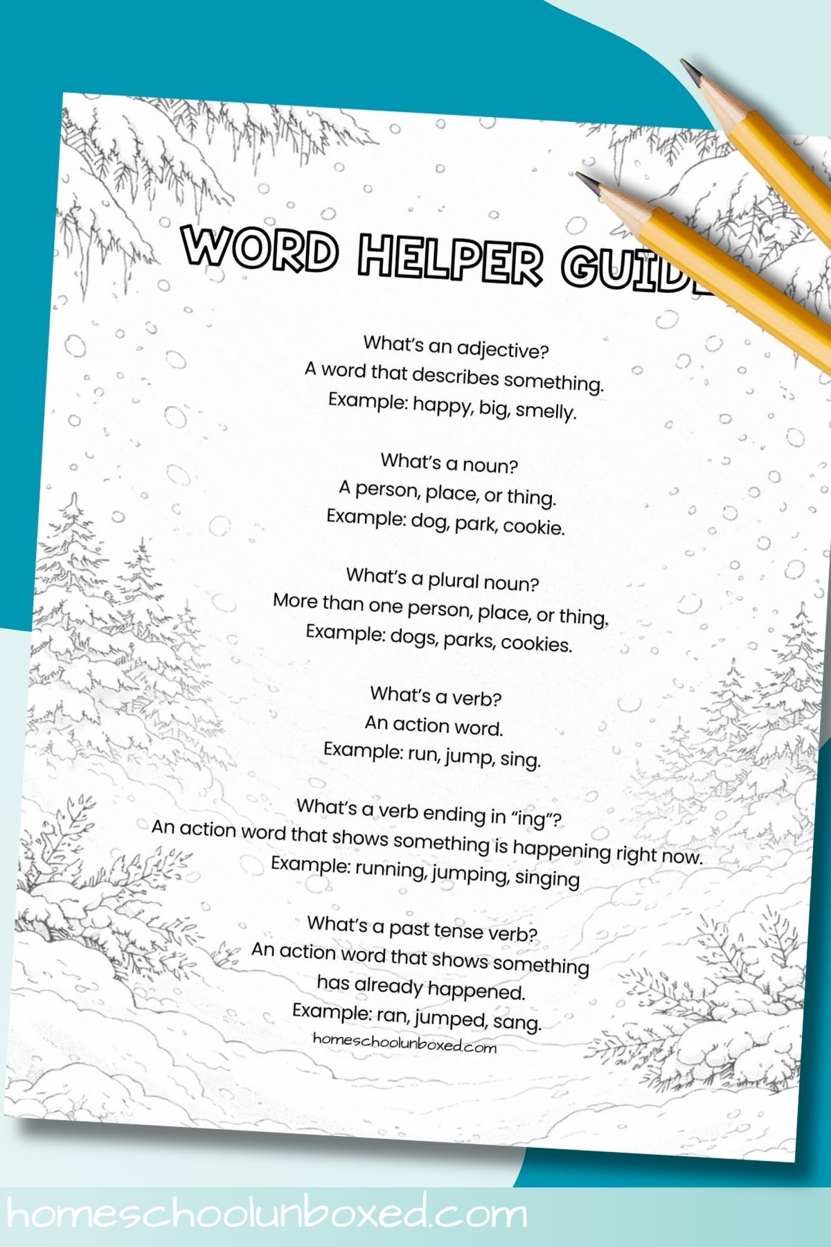 Winter grammar practice worksheet for kids.